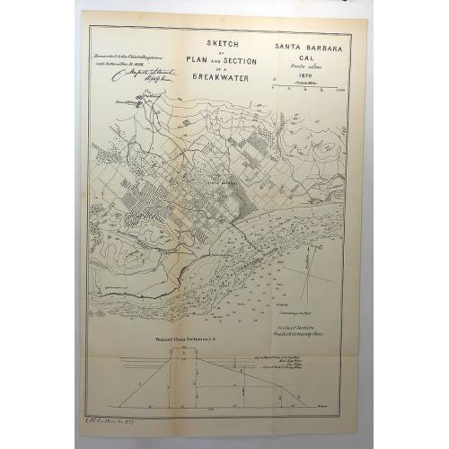 Old map image download for Sketch of Plan and Section of a Breakwater, San Buenaventura Cal. 1870