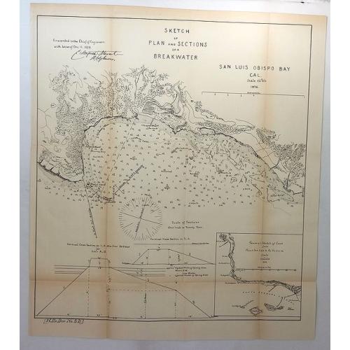 Old map image download for Sketch of Plan and Sections of a Breakwater, San Luis Obispo Bay, Cal. 1876.