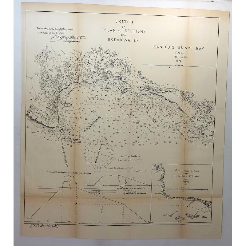 Sketch of Plan and Sections of a Breakwater, San Luis Obispo Bay, Cal. 1876.