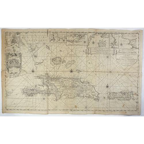 Old map image download for Nieuwe en Naaukeurige Paskaart van Het Eyland Hispaniola of St. Domingo met alle dresslss Havenen, Dieptens en Ankergronden, als meede de door passeeringe tusche de Caiques en andere Eylanden. naer de Opservatien van Monsr. Frezier. . .&#8203;