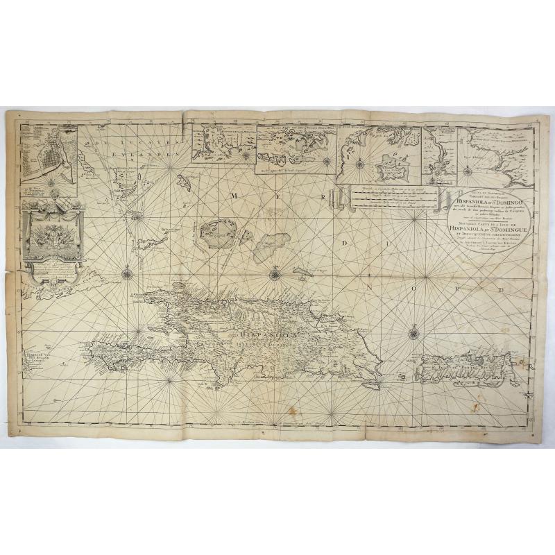 Nieuwe en Naaukeurige Paskaart van Het Eyland Hispaniola of St. Domingo met alle dresslss Havenen, Dieptens en Ankergronden, als meede de door passeeringe tusche de Caiques en andere Eylanden. naer de Opservatien van Monsr. Frezier. . .​