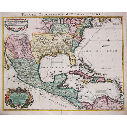 Old map image download for Tabula Geographica Mexicae et Floride des Terres Angloises et des Isles Antilles, du Cours et des Environs de la Riviere de Mississipi.