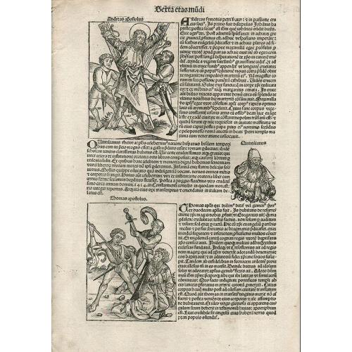 Old map image download for Apostles Andrews and Thomas. Folio CVI - Nuremberg Chronicle. 