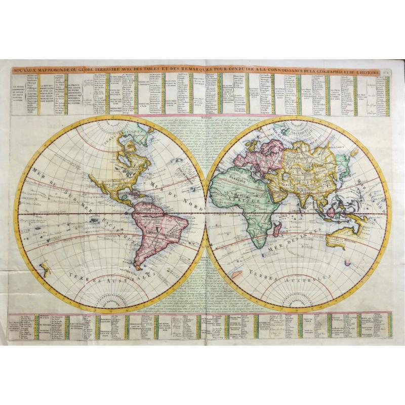 NOUVEAUX MAPPEMONDE OU GLOBE TERRESTRE AVEC DES TABLES ET DES REMARQUES POUR CONDUIRE A LA CONNOISSANCE DE LA GEOGRAPHIE ET DE L'HISTOIRE. 