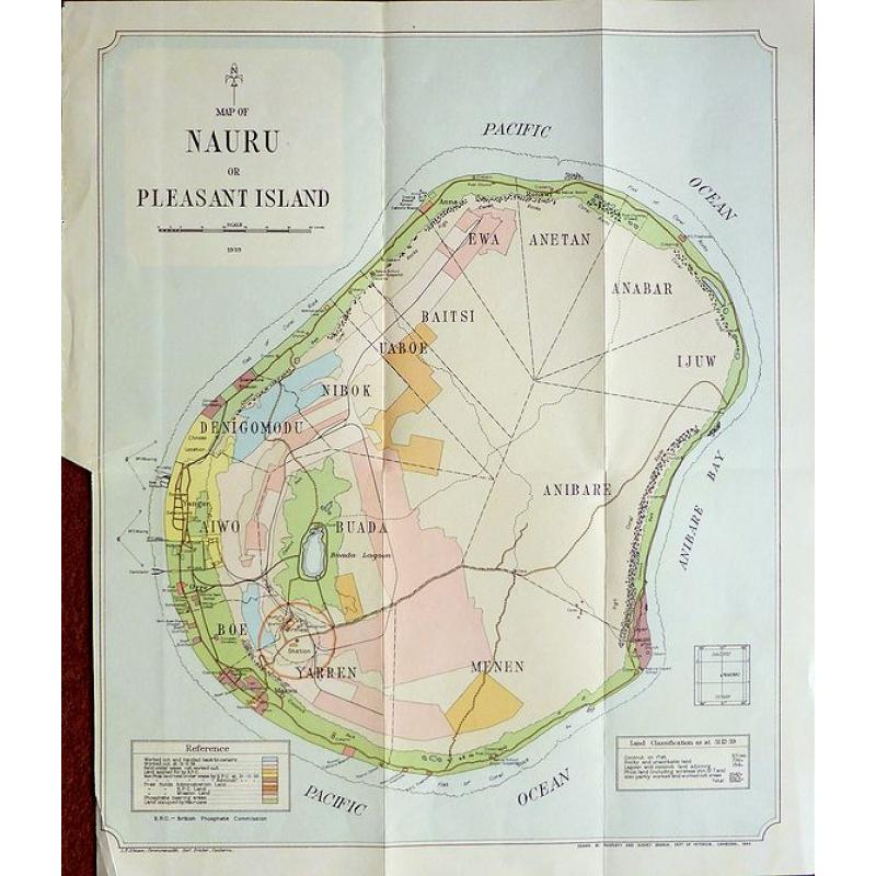 Map of Nauru or Pleasant Island 1939.