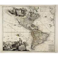 Old map image download for Americae tam Septentrionalis quam Meridionalis in Mappa Geographica Delineatio. . .