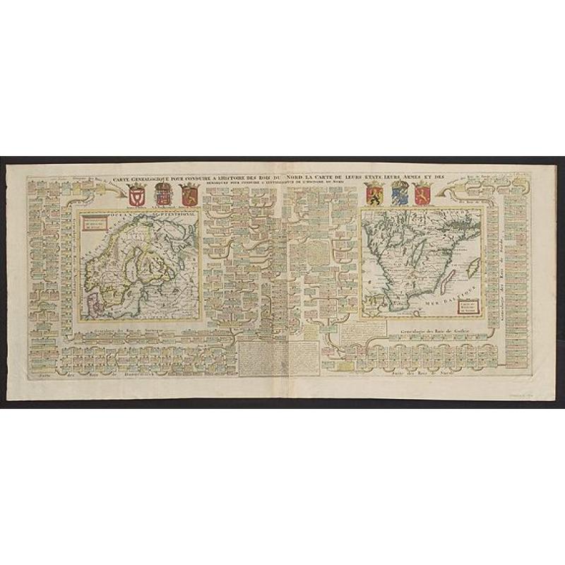 Carte Genealogique pour conduire a l´Histoire des Rois du Nord la carte de Leurs etats, leurs armes et des remarques pour conduire a l‘intelligence de l‘ Histoire du Nord
