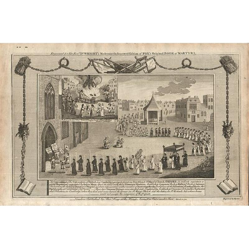 The convocation of the Universities of Oxford and Cambridge going in pompous Procession to St Mary's Church Oxford. 