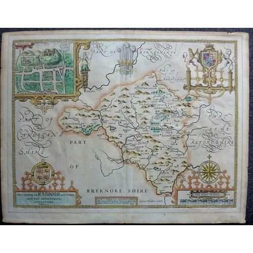 Old map image download for The Countie of Radnor Described and the Shyretownes Sittuatione. 