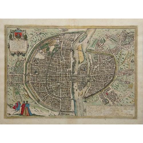 Old map image download for Lutetia, vulgari nomine Paris, urbs Galliae maxima. . . [with French text on verso]