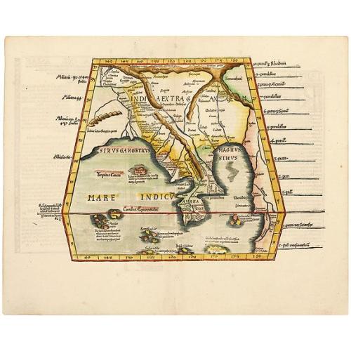 Old map image download for One of the Earliest, Southeast Asia Maps. Myanmar (Burma) / Thailand/ India. [On verso:] Tabula XI Asiae.