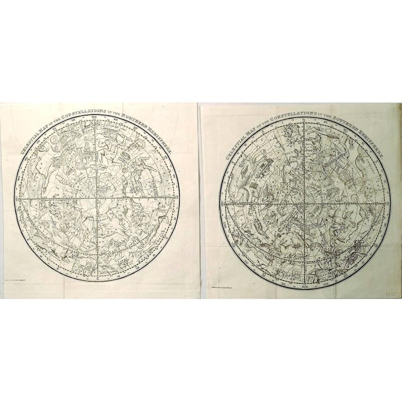 Celestial Map of the Constellations in the Northern & Southern Hemispheres (2 Maps).