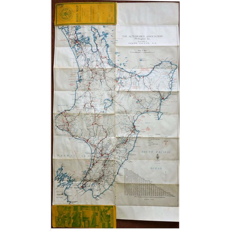 Road Map Wellington to Auckland New Zealand 1936.