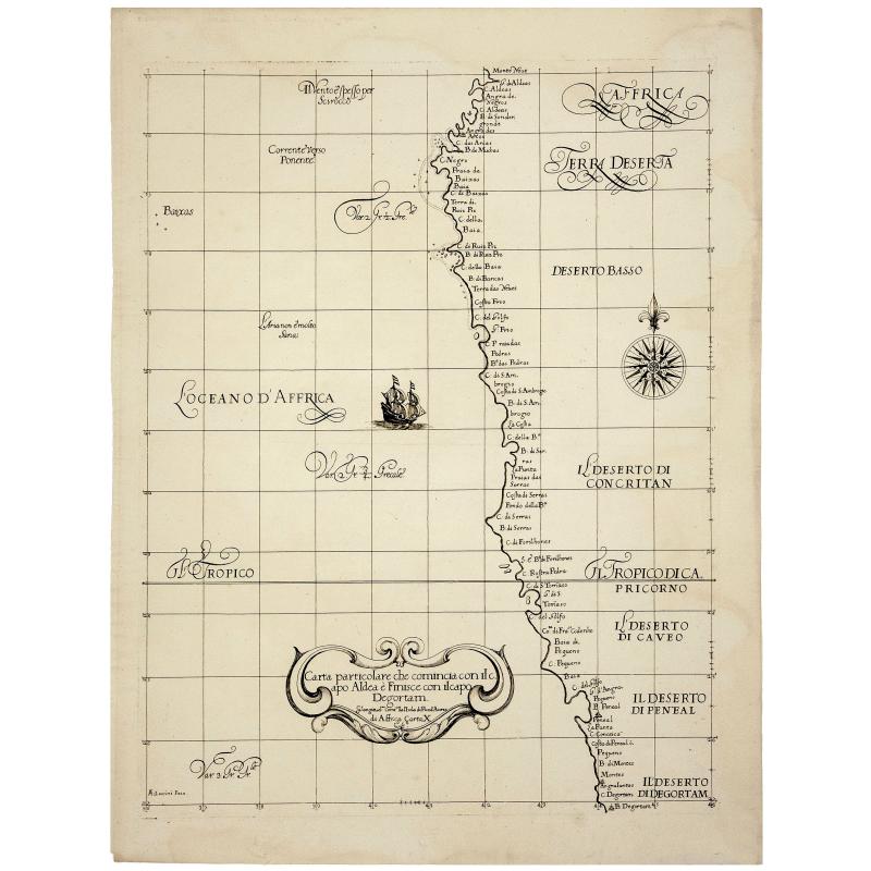Carta particolare che mostra il Capo buona Speranza con il mare....   
