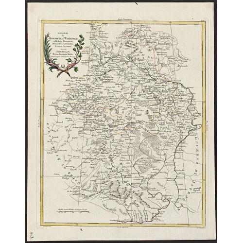 Old map image download for Governi di Moscovia E Woronez colle loro Provincie Nella Russia Europae.
