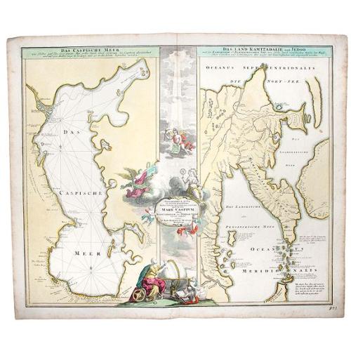 Old map image download for Caspian Sea+Kamtchatka.-Geographica Nova... MARE CASPIUM altera Kamtzadaliam seu Terram Jedso curiote exhibet.