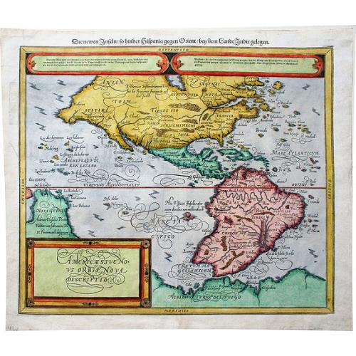 Old map image download for Americae Sive Novi Orbis Nova Descriptio. / Die newen inseln so hinder Hispaniam gegen Orient . . .