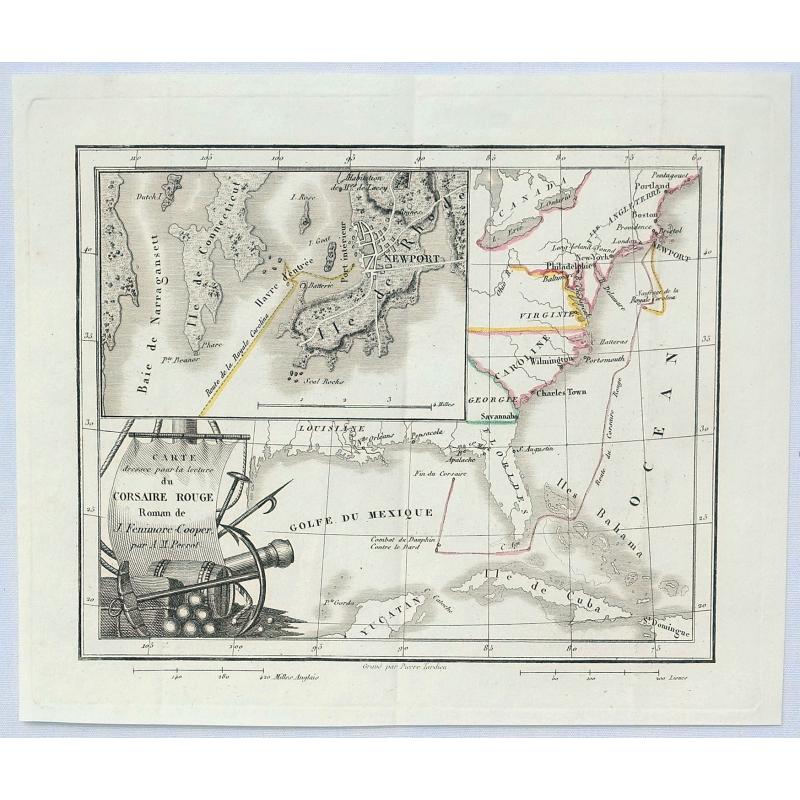 Carte Dressee pour la Lecture du Corsaire Rouge Roman de J. Fenimore Cooper.