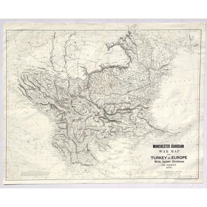 Manchester Guardian War Map of Turkey in Europe with Latest Divisions and Railways 1876.