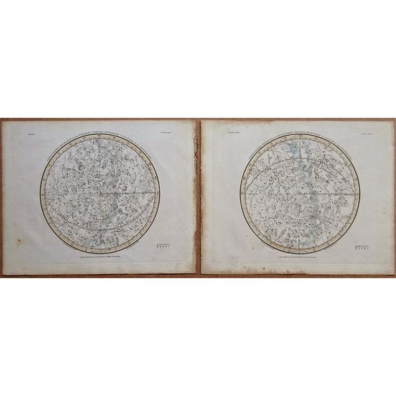 Stereographic Projection of the Southern Celestial Hemisphere on the Plane of the Equinoctial - Stereographic Projection of the Northern Celestial Hemisphere on the Plane of the Equinoctial.
