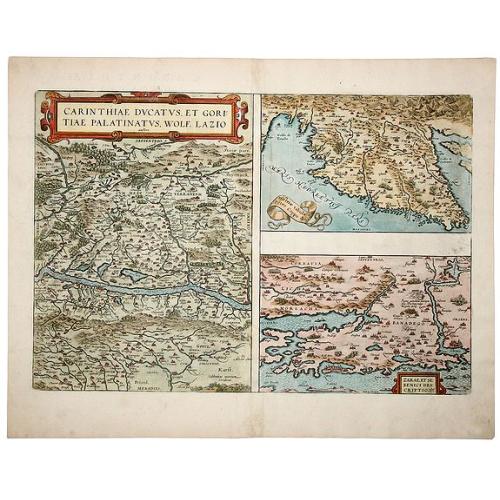 Old map image download for CARINTHIAE DUCATUS, ET GORITIAE PALATINATUS, WOLF. LAZIO -Histriae tabula a Petro Coppo defer - ZARAE, ET SEBENICI DESCRIPTION