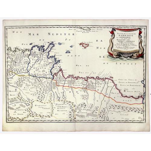 Old map image download for Tunisia,Libya,Malta.-Partie de la Coste de BARBARIE en AFRICQUE ou sont les ROYAUMES de TUNIS, et TRIPOLI et Pays Circonivoissins. ... 1655.