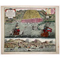 ALGERUM munita Metropolis REGNI ALGERIANI in littore Africano Barbariae in monte delici Amphitheatri instar quadrata forma... SEDES EST BASSAE TURCICI... (ALGIERS)