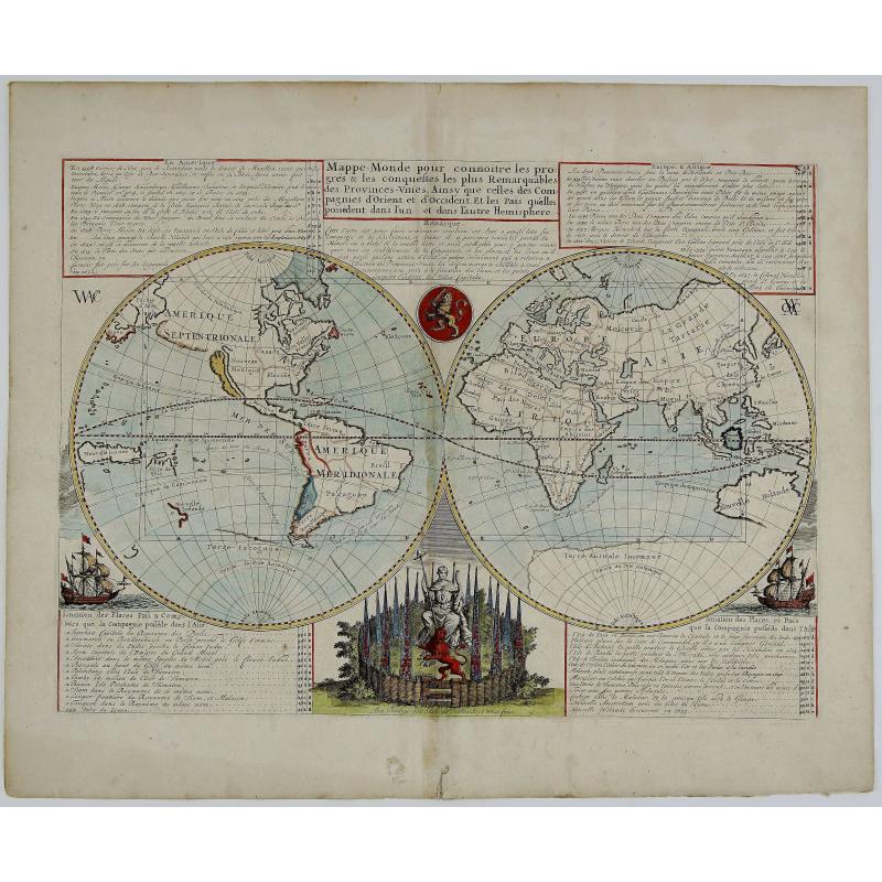MAPPE-MONDE pour connoitre les progrès & les conquestes les plus Remarquables des Provinces-Unies...