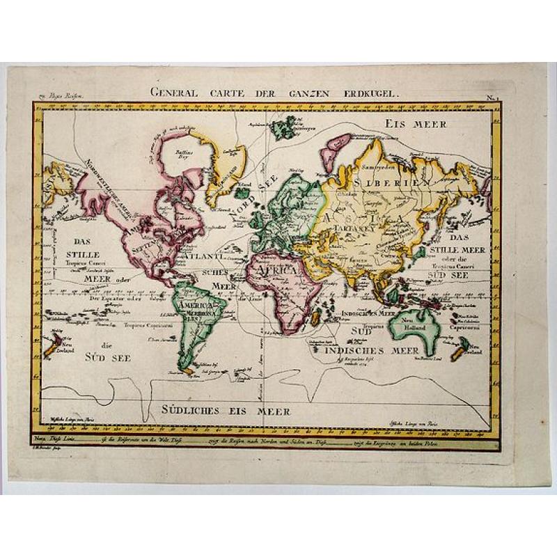 GENERAL CARTE DER GANZEN ERDKUGEL (German map of World)