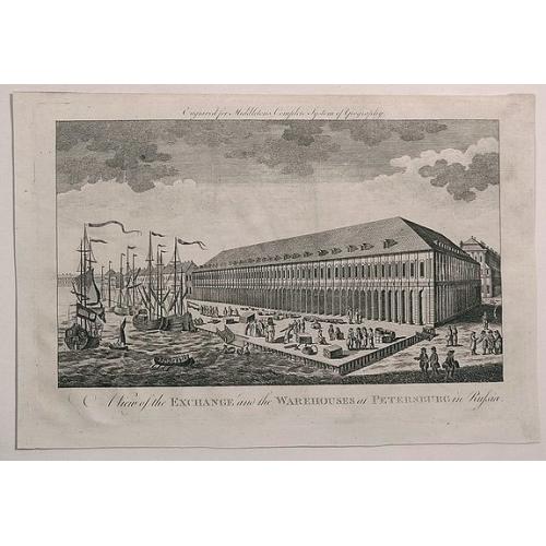 Old map image download for A View of the Exchange and the Warehouses at Petersburg in Russia.