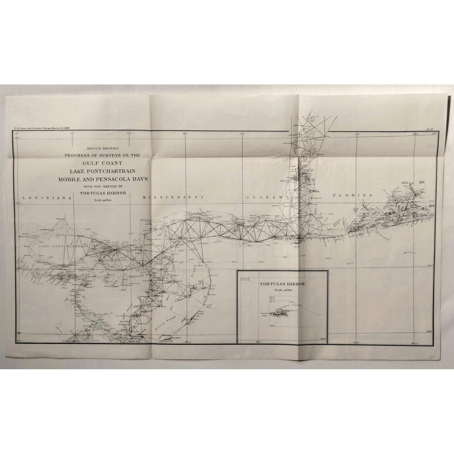 Sketch Showing Progress of Surveys on the Gulf Coast Lake Pontchartrain, Mobile and Pensacola Bays.
