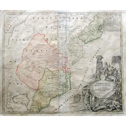 Old map image download for Virginia Marylandia et Carolina in America Septentrionali Britannorum industria excultae. . .