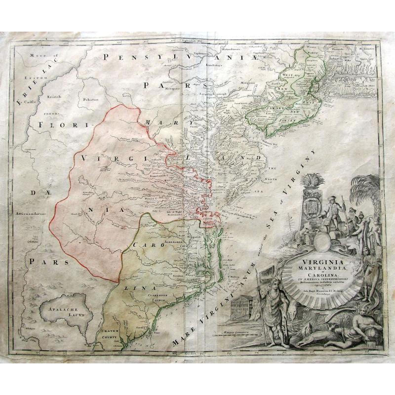 Virginia Marylandia et Carolina in America Septentrionali Britannorum industria excultae. . .