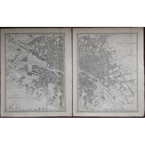 Old map image download for [2 x maps] Western Division of Paris. Containing the Quartiers and Eastern Division of Paris. Containing the Quartiers. 