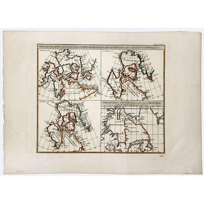 Carte qui represente les differentes connoissances que L'on a eues des Terres Arctiques depuis 1650. . . CARTE DE LA BAYE D' HUDSON.