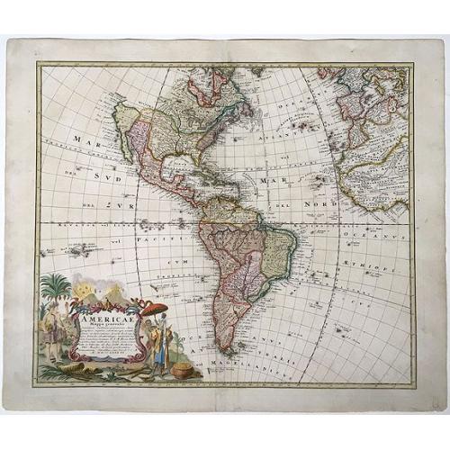 Old map image download for Americae Mappa generalis, Johann Baptiste Homann's map of America, 1746.