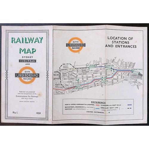 Old map image download for 1939 map of the Sydney underground system and it's suburban railway system.