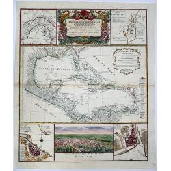 Mappa Geographica complectens. I. INDIAE OCCIDENTALIS partem mediam circum ISTHMUM PANAMENSEM. II. Ipsung Isthmuin. III. Ichnographiam praecipuorum locorum. . .