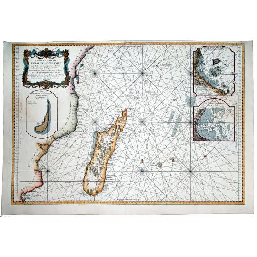 Old map image download for Carte Reduite de CANAL DE MOZAMBIQUE et des Isles de Madagascar de France de Bourbon, de Rodrigues et autres. Dressee au Depost des Cartes et Plans de Marine Pour Servir aux Vaisseau du Roy . . . 