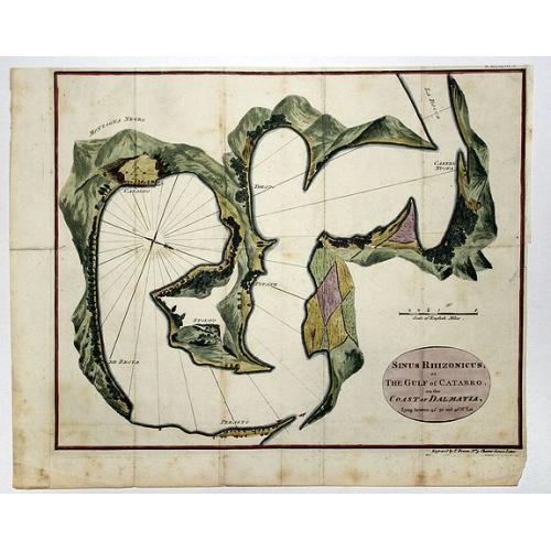 Old map image download for SINUS RHIZONICUS or GULF of CATARRO [KOTOR,MONTENEGRO], on the COAST of DALMATIA.