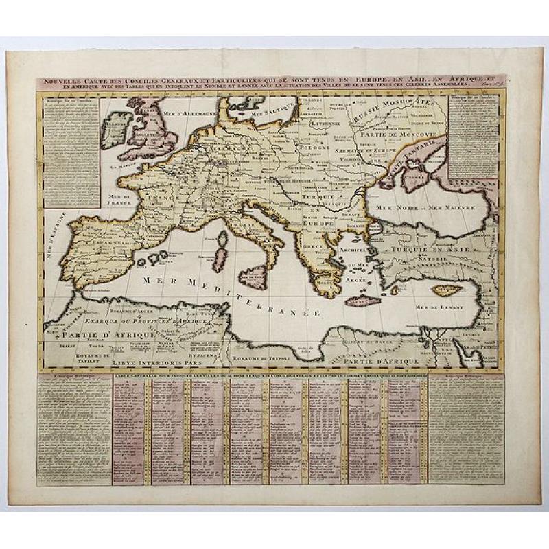 Nouvella Carte des Conciles Generaux et Particuliers qui se sont tenus en Europe, en Asie, En Afrique etc. . .