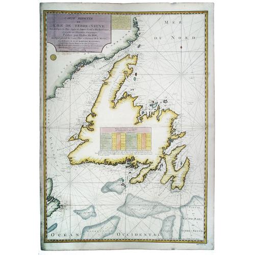 Old map image download for Carte de L'Ile de Terre-Neuve. Dressee d'apres les Plans Anglois de James Cook et Michael Lane. . .