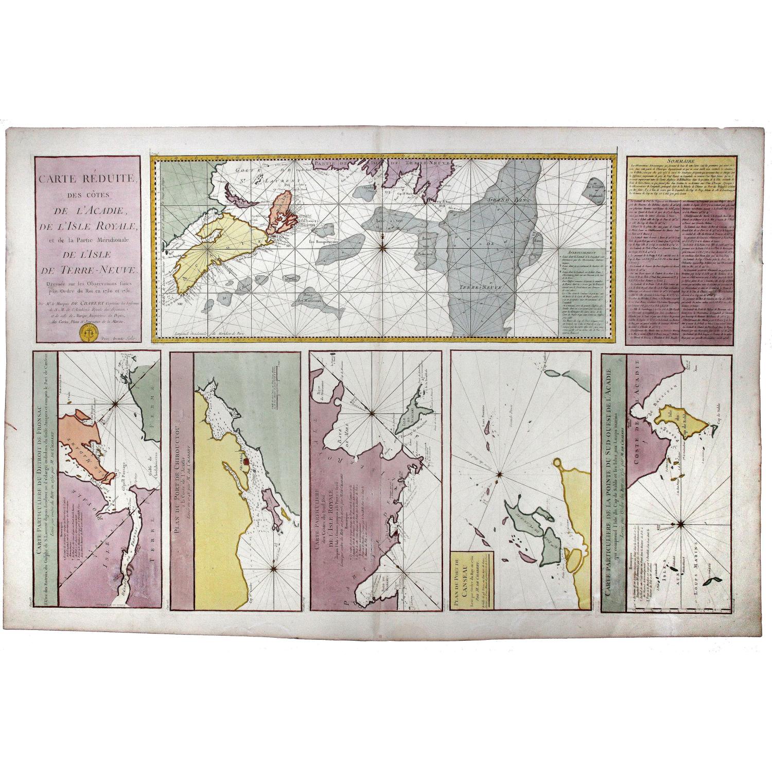 Carte Reduite, des Cotes De L'Acadie, de L'Isle Royale, et de la Partie Meridionale de L'Isle de Terre Neuve.