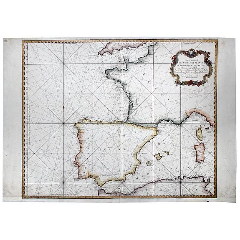 Carte Reduite Des Costes de France, De Portugal, et D'Espagne sur l'Ocean et sur la Mediterranee. 1771.