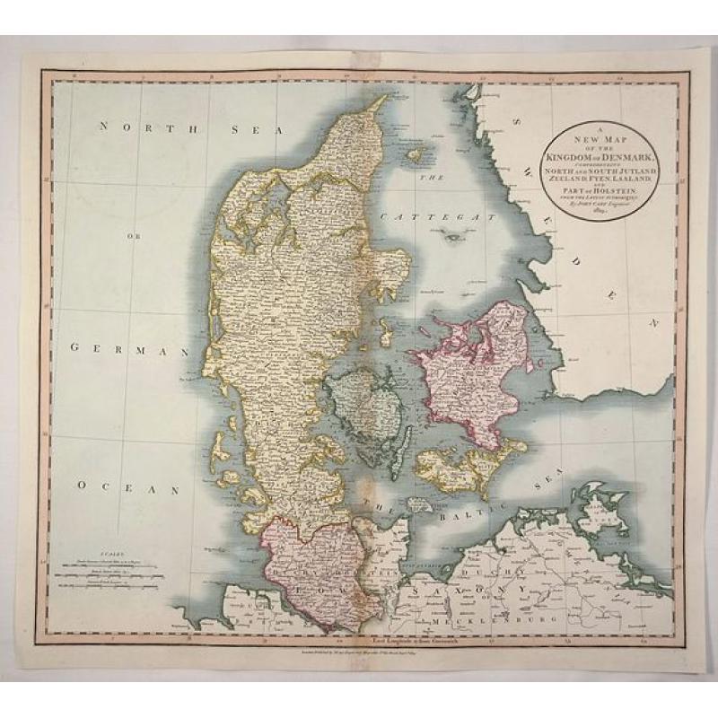 A New map of the Kingdom of Denmark, Comprehending North and South Jutland, Zeeland, Fyen, Laaland, and Part of Holstein.
