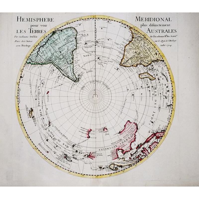 Hemisphere Meridional pour voir plus distinctement les Terres Australis. 1714.