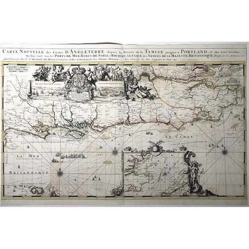 Carte Nouvelle des Costes d'Angleterre depuis la Riviere de la Tamise jusques à Portland. . .1693.