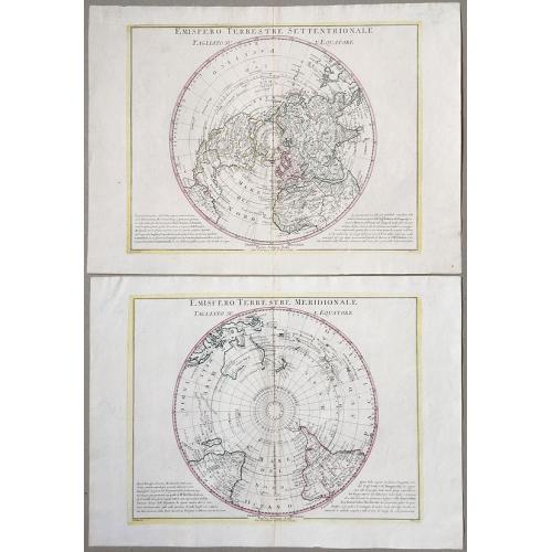 Old map image download for Emisfero terrestre Meridionale Tagliato Su l'Equatore & Emisfero terrestre Settentrionale Tagliato su l'equatore.