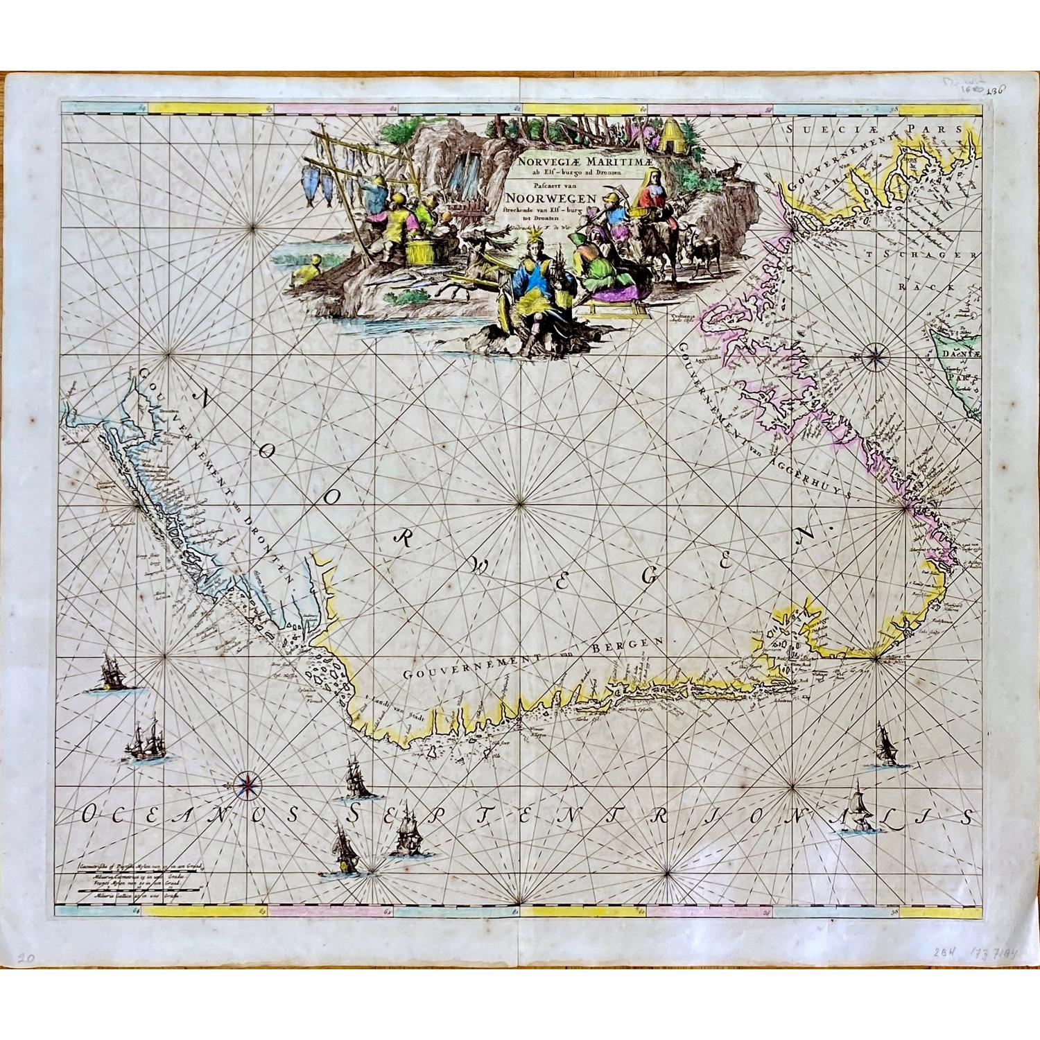 [Lot of 8 maps and prints]  Norvegiae Maritimae ab Elf-burgo ad Dronten / Pascaert van Noorwegen streckende van Elf-burg tot Dronten.