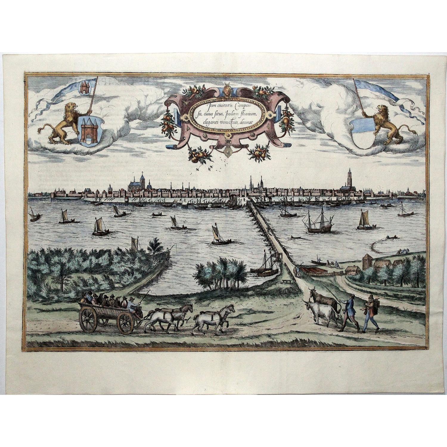 Icon civitatis Campensis, cuius situs Isulam fluvium, eleganti venustate, decorat.[Kampen, Overijssel]